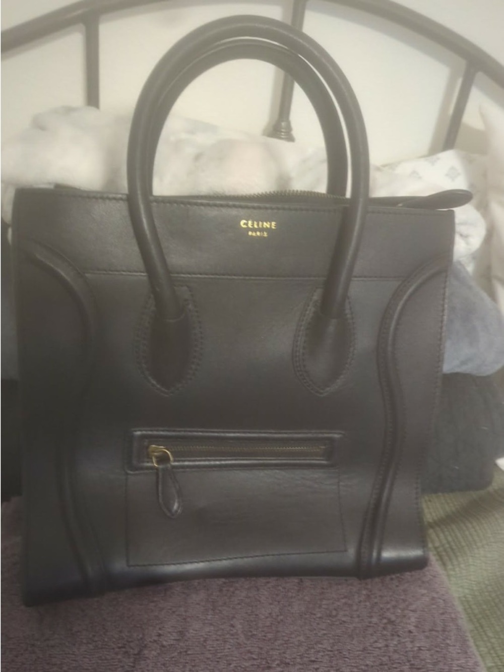 Celine Black Leather Luggage Tote